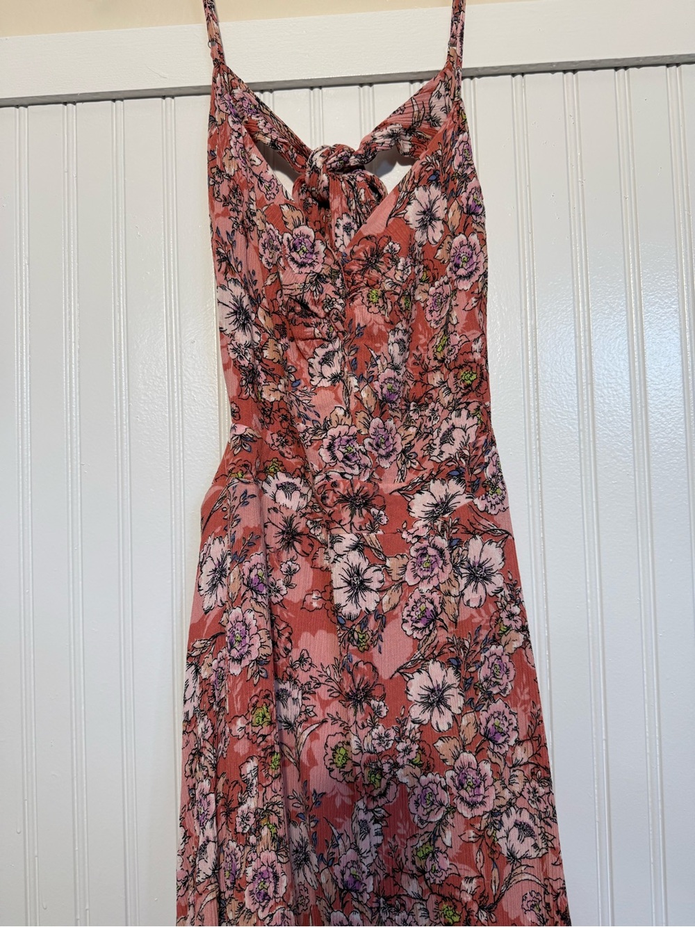 Lulu's Pink Floral Tie-Back Midi Dress - Picture 3 of 4